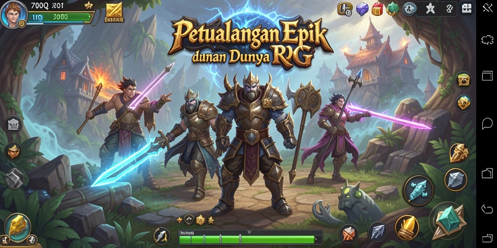 Screenshot permainan 700Q yang menunjukkan pertarungan mendebarkan di dunia RPG.