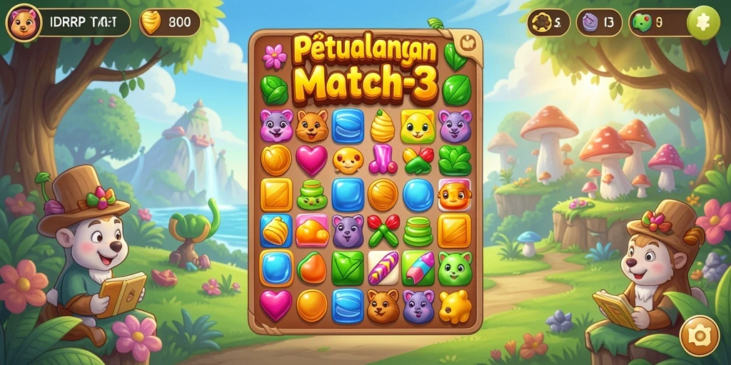 Tampilan screenshot utama IDRRP menampilkan gameplay seru dalam Match-3.