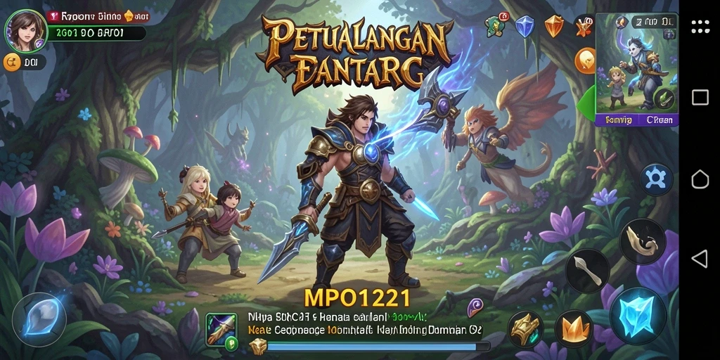 Screenshot utama MPO1221 menampilkan pertarungan epik dalam dunia RPG.