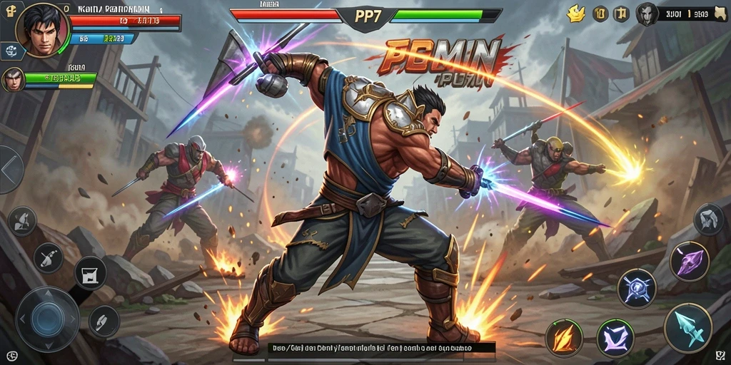 Tampilan seru gameplay PP7 dengan karakter yang bertarung.