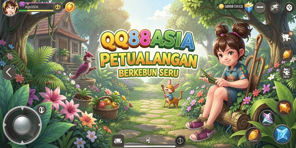 Tampilan screenshot utama QQ88ASIA menunjukkan kebun yang indah dan penuh warna.