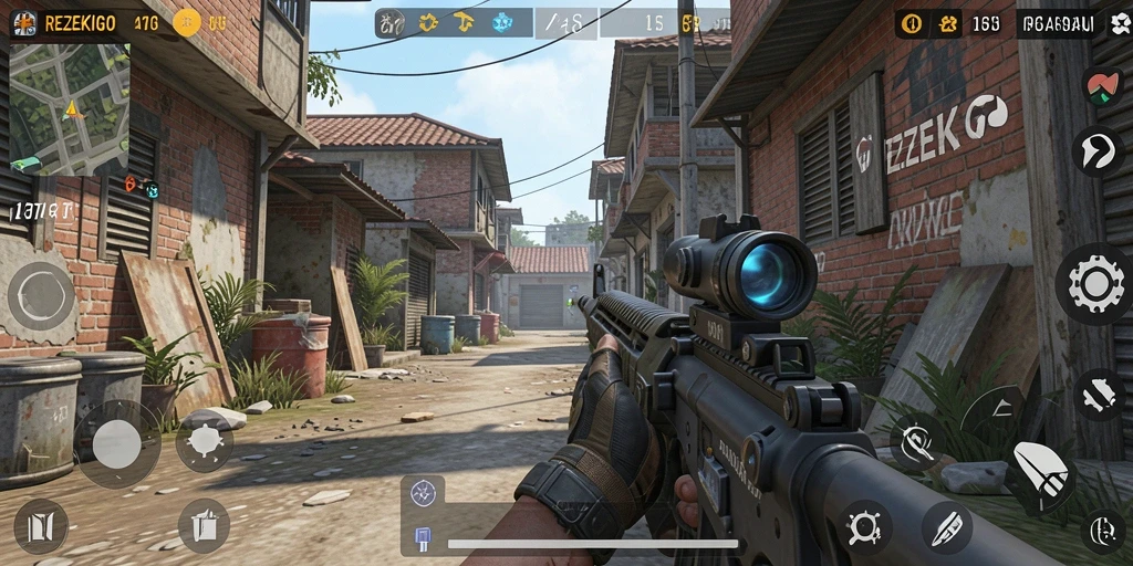 Gameplay intens REZEKIGO dengan aksi menembak seru.