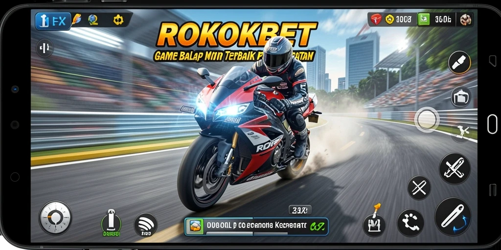 Tangkapan layar ROKOKBET menunjukkan aksi seru balapan motor di lintasan.