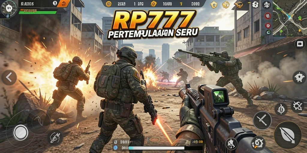 Tampilan gameplay RP777 dengan aksi pertempuran TPS yang mendebarkan.