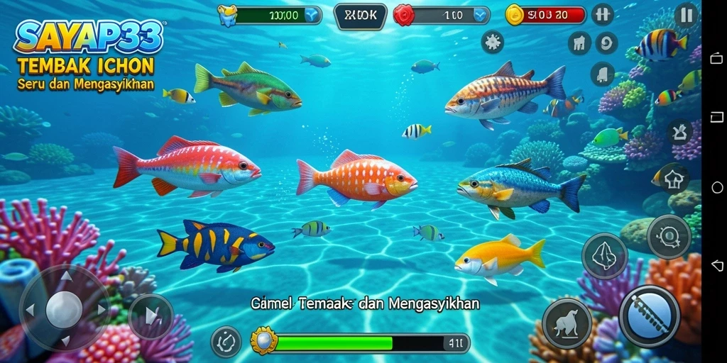 Tampilan gameplay <strong>SAYAP33</strong> dengan aksi menembak ikan yang seru.