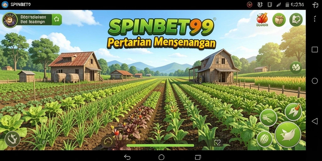 Tangkapan layar gameplay SPINBET99 menampilkan ladang hijau dan hewan ternak.