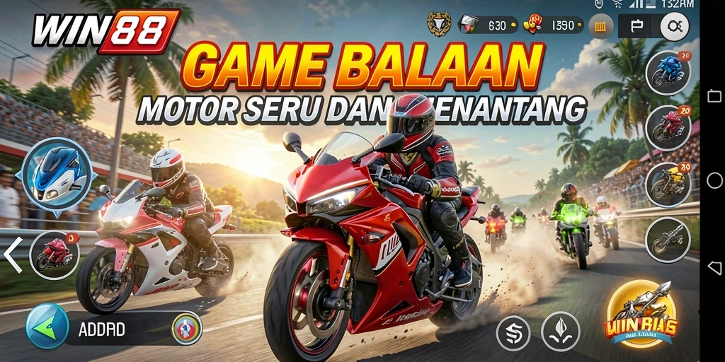 Screenshot gameplay WIN88 menampilkan aksi balapan motor yang seru.
